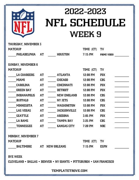 week 9 nfl standings|week 9 NFL date.